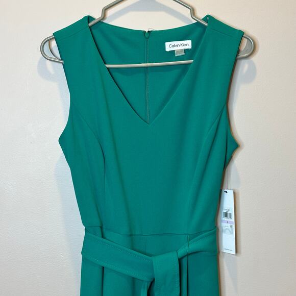 NWD Calvin Klein Kelly Green Sleeveless Belted Cropped Jumpsuit Womens Size 6 - Picture 3 of 12